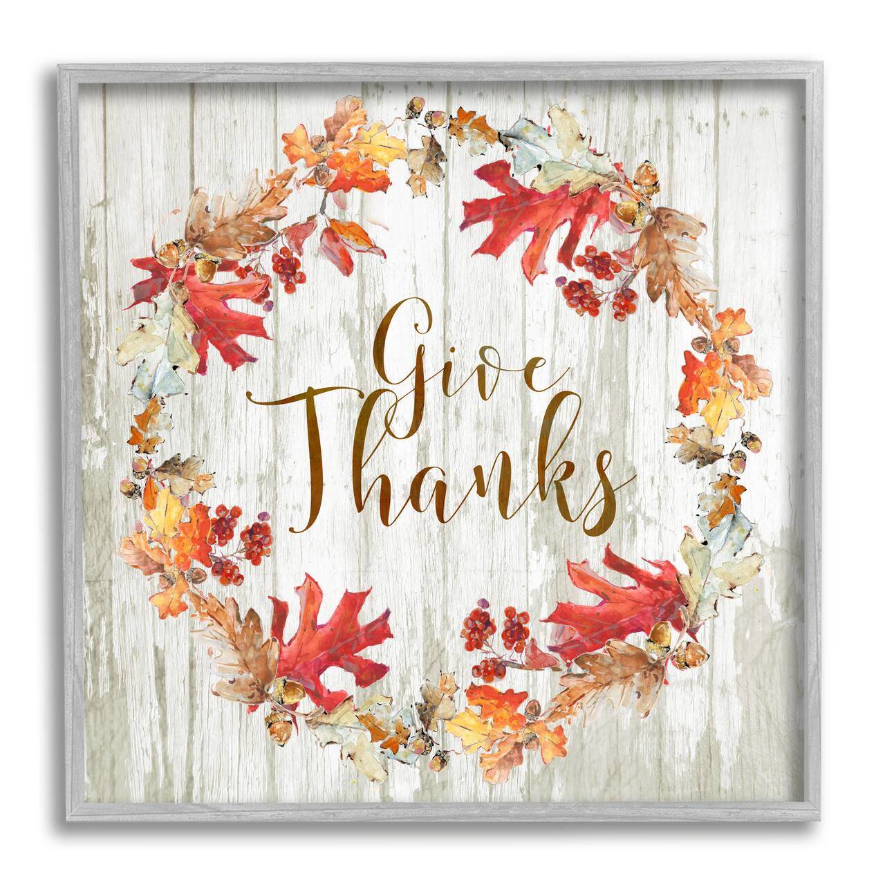 Stupell Industries Give Thanks Autumnal Wreath Framed Giclee Art